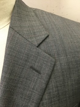 N/L, Gray, Charcoal Gray, Red, Wool, Herringbone, Stripes - Pin, Gray with Charcoal Herringbone, Faint Red Pinstripes, Single Breasted, Notched Lapel, 3 Buttons, 3 Pockets, Solid Gray Lining