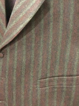 MTO, Dk Red, Brown, Black, Maroon Red, Wool, Stripes, Button Front, Notched Lapel, 4 Pockets, Maroon Novelty Pattern Silk Back with Self Back Belt,