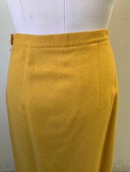 N/L, Mustard Yellow, Wool, Solid, Skirt, Hem Below Knee, Straight Cut, 1" Wide Self Waistband, Box Pleat at Hem, Side Zipper, Early