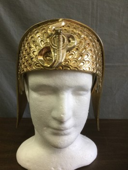 Unisex, Historical Fiction Headpiece, N/L MTO, Gold, Fiberglass, Faux Metal Look, with Embossed "Feathers" and "Scales" Texture, 3D Cobra Detail at Center Front Face Opening, Made To Order Egyptian Fantasy