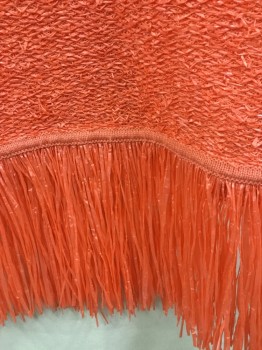 Womens, Top, MSGM, Orange, Plastic, Polyester, Basket Weave, M, Orange Plastic Basket with Soft Knit Orange Round Neck,  Arm Holes & Waist Trim, 6" Plastic Fringe Hem