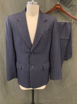 Mens, 1940s Vintage, Suit, Jacket, MTO, Navy Blue, Gray, Brown, Wool, 2 Color Weave, Stripes - Pin, 36/31, 40R, Single Breasted, Collar Attached, Notched Lapel, 3 Pockets, Long Sleeves,