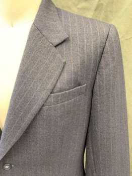 Mens, 1940s Vintage, Suit, Jacket, MTO, Navy Blue, Gray, Brown, Wool, 2 Color Weave, Stripes - Pin, 36/31, 40R, Single Breasted, Collar Attached, Notched Lapel, 3 Pockets, Long Sleeves,