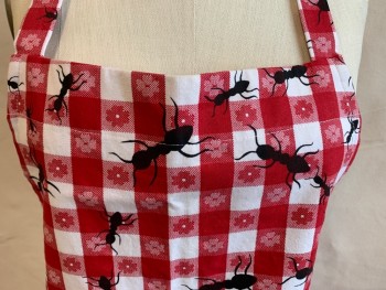 N/L, Red, White, Black, Cotton, Polyester, Gingham, Animal Print, Red/white Gingham with Black Ants, Self Tie Back