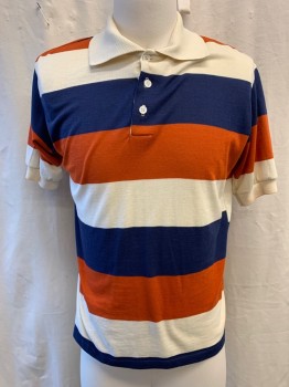 JOCKEY, Cream, Navy Blue, Burnt Orange, Poly/Cotton, Stripes - Horizontal , C.A., 3 Btn0 Front, S/S