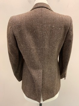 GEOFFREY BEENE , Brown, White, Wool, Tweed, Orange Specs, Notched Lapel, Single Breasted, Button Front, 2 Buttons, 4 Pockets