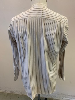 VENICE CUSTOM SHIRTS, Off White, Black, Cotton, Stripes - Vertical , Made To Order, Long Sleeves, Band Collar, Button Front,