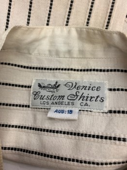 VENICE CUSTOM SHIRTS, Off White, Black, Cotton, Stripes - Vertical , Made To Order, Long Sleeves, Band Collar, Button Front,