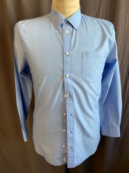 NODSTROM, Baby Blue, Cotton, Solid, (MULTIPLE) Collar Attached, Button Front, 1 Pocket, Long Sleeves, Curved Hem