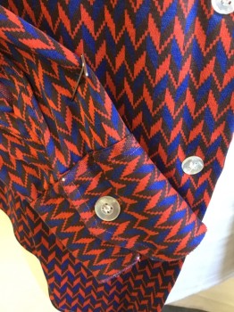 SWITZERLAND, Red, Royal Blue, Maroon Red, Polyester, Zig-Zag , Collar Attached, Button Front, 2 Pockets with Flap, Long Sleeves, Curved Hem