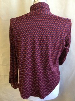 SWITZERLAND, Red, Royal Blue, Maroon Red, Polyester, Zig-Zag , Collar Attached, Button Front, 2 Pockets with Flap, Long Sleeves, Curved Hem