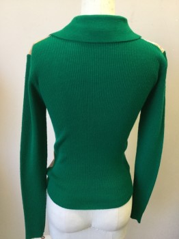 N/L, Kelly Green, Orange, Yellow, Blue, Lt Blue, Acrylic, Human Figure, Mother & Child Under the Trees, Solid Kelly Green Sleeves & Back, Collar Attached, Pullover, V-neck,