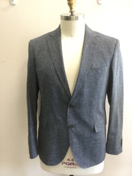 Mens, Sportcoat/Blazer, RODD & GUNN, Blue-Gray, Wool, Cotton, Tweed, 44R, Single Breasted, Collar Attached, Notched Lapel, 3 Pockets, 2 Buttons