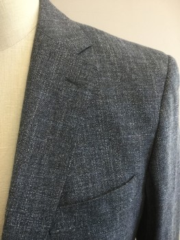 Mens, Sportcoat/Blazer, RODD & GUNN, Blue-Gray, Wool, Cotton, Tweed, 44R, Single Breasted, Collar Attached, Notched Lapel, 3 Pockets, 2 Buttons