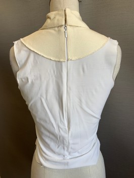 Womens, Blouse, N/L MTO, Cream, White, Polyester, Solid, B:34, Crepe Dickie Attached to Spandex Sleeveless Tank, Shawl Collar, 3 Pearl Buttons, Made To Order 1930's Reproduction