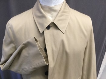 Mens, Coat, Trenchcoat, AQUACUTUM, Tan Brown, Polyester, Wool, Solid, 42, Flat Front, Button Front, Hidden Buttons, 1 Back Vent 2 Pockets, Knee Length, Navy Tan Brown Check Liner
