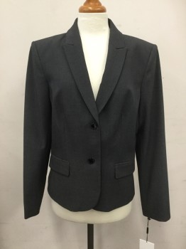 Womens, Blazer, CALVIN KLEIN, Medium Gray, Polyester, Rayon, Solid, 12, Single Breasted, Peaked Lapel, 2 Flap Pockets