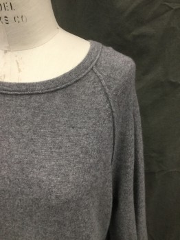 Womens, Pullover, VELVET, Heather Gray, Cashmere, S, Ribbed Knit Boat Neck, 3/4 Sleeve with Ribbon Tie Cuff Detail, External Raglan Sleeve Seams, Rolled Hem