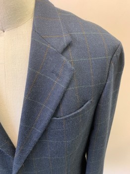 Mens, Sportcoat/Blazer, GIANPAULO, Navy Blue, Burnt Orange, Dk Green, Wool, Plaid-  Windowpane, 40R, Button Front, 3 Buttons, 3 Pockets, Notched Lapel, 3 Button Sleeves, No Vent