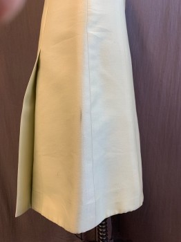 Womens, 1960s Vintage, Suit, Dress, Mto, Mint Green, Silk, Solid, W30, B36, H38, Soft Twill , Sleeveless ,Vneck Princess Seamed Front and Back , Seams Create  Pleated Flap in Front, Metal Zipper Back , Black Smudge Mark on Left Side of Skirt.