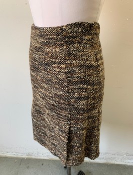 Womens, Suit, Skirt, ZARA, Brown, Lt Brown, Beige, Acrylic, Wool, Speckled, Sz.8, Skirt, Straight Cut Through Hips,Bumpy Boucle Texture Fabric, Knee Length, 2 Vents at Either Side of Hem (Both in Front and Back), Invisible Zipper at Side