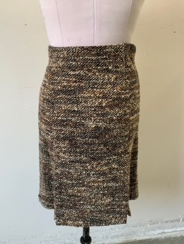 Womens, Suit, Skirt, ZARA, Brown, Lt Brown, Beige, Acrylic, Wool, Speckled, Sz.8, Skirt, Straight Cut Through Hips,Bumpy Boucle Texture Fabric, Knee Length, 2 Vents at Either Side of Hem (Both in Front and Back), Invisible Zipper at Side
