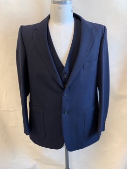 Mens, 1970s Vintage, Suit, Jacket, YVES SAINT LAURENT, Navy Blue, Wool, Plaid-  Windowpane, 42R, Notched Lapel, Single Breasted, Button Front, 2 Buttons, 3 Pockets