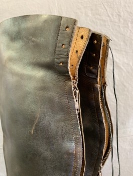 Mens, Sci-Fi/Fantasy Boots , N/L, Black, Leather, 7, Over The Knee Height, Iridescent Paint Throughout, Zipper Along Back, Narrow Toe, **Padding Added At Soles, Made To Order