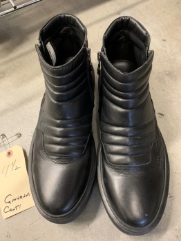 GIOVANNI CONTI, Black, Leather, Rubber, Solid, Ankle High, Double Zip, Quilted Vamp And Ankle, Round Toe, Sneaker Sole