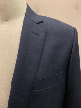 Mens, Sportcoat/Blazer, BROOKS BROTHERS, Navy Blue, Wool, Plaid, 42R, Single Breasted, 2 Buttons, Notched Lapel, 3 Pockets,