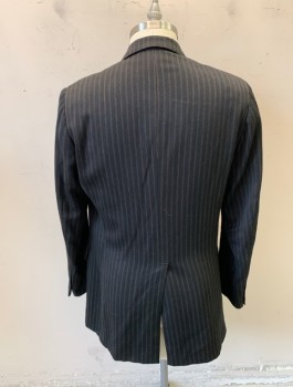 Mens, 1930s Vintage, Suit, Jacket, N/L MTO, Espresso Brown, Lt Brown, Wool, Stripes - Pin, 42L, Single Breasted, Notched Lapel, 3 Buttons, 3 Pockets, Caramel Paisley Pattern Jacquard Lining, Multiples,