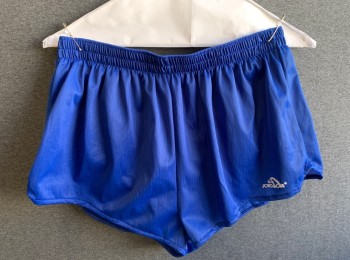 Mens, Shorts, JORDACHE, Royal Blue, Nylon, Stripes - Pin, W28-34, Athletic, Elastic Waist, Short Shorts with 1" Inseam, Built in Briefs, Logo at Hem