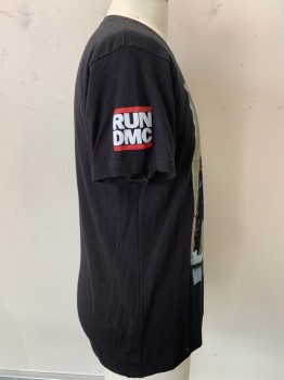 Mens, T-shirt, Run DMC, Black, Beige, Cotton, Graphic, L, S/S, CN, " Run DMC" Band Photo,