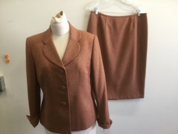 LE SUIT, Rust Orange, Brown, Polyester, Heathered, Herringbone, 3 Buttons,  Notched Lapel,