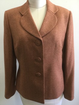 LE SUIT, Rust Orange, Brown, Polyester, Heathered, Herringbone, 3 Buttons,  Notched Lapel,