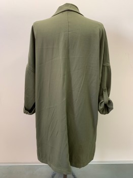 Womens, Casual Jacket, MAX STUDIO, Olive Green, Polyester, Spandex, Solid, M, L/S, Open Front, Side Pockets, Folded Sleeves,