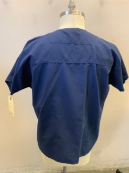 LANDAU, Indigo Blue, Poly/Cotton, Solid, Short Sleeves, V-neck, 1 Pocket,