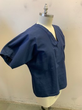 LANDAU, Indigo Blue, Poly/Cotton, Solid, Short Sleeves, V-neck, 1 Pocket,