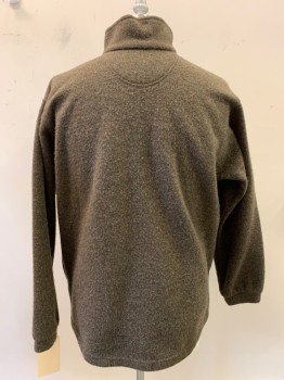 Mens, Pullover Sweater, MUSTO, Brown, Polyester, Wool, Solid, L, Zip Placket, 2 Hip Pocket, Olive Facing