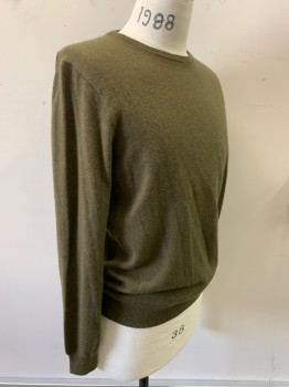 Mens, Pullover Sweater, JCREW, Tobacco Brown, Cashmere, Heathered, M, L/S, CN,