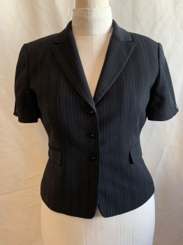 Womens, Suit, Jacket, TAHARI, Black, White, Polyester, Rayon, Stripes - Pin, 10P, BLAZER, Single Breasted, 3 Buttons, Short Sleeves, Peaked Lapel, 2 Pockets, 1 Button at Cuffs