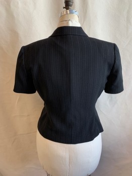 Womens, Suit, Jacket, TAHARI, Black, White, Polyester, Rayon, Stripes - Pin, 10P, BLAZER, Single Breasted, 3 Buttons, Short Sleeves, Peaked Lapel, 2 Pockets, 1 Button at Cuffs