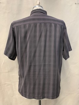 Mens, Casual Shirt, MICHAEL BRANDON, Dk Gray, Gray, Polyester, Stripes, L, S/S, Button Front, Collar Attached, Chest Pocket, Damaged Textile