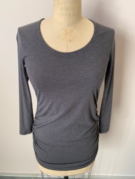 Womens, Maternity, A PEA IN THE POD, Dk Gray, Modal, Polyester, Solid, Heathered, S, Maternity, 3/4 Slvs, Scoop Neck, Elastic Ruching Sides