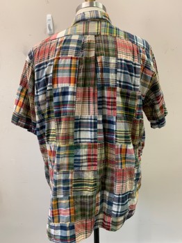 RALPH LAUREN, Navy Blue, Red, Green, Beige, Multi-color, Cotton, Plaid, S/S, Button Front, Collar Attached,