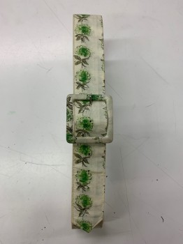 Womens, 1950s Vintage, Piece 2, Laura Mae, Lime Green, Off White, Cotton, Polyester, Floral, 27, Matching Belt