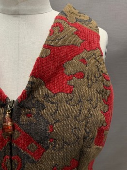 Womens, Vest, CACHE, Bronze Metallic, Red, Synthetic, Novelty Pattern, M, V-N, Zip Front, Woven Tapestry