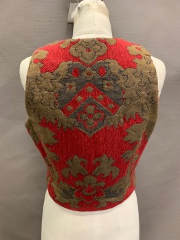 Womens, Vest, CACHE, Bronze Metallic, Red, Synthetic, Novelty Pattern, M, V-N, Zip Front, Woven Tapestry