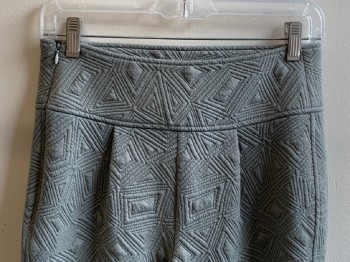 Womens, Sci-Fi/Fantasy Pants, NO LABEL, Gray, Polyester, Geometric, 28/28, Pleated Front,  Textured Fabric, Side Zipper, Made To Order,