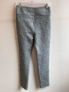 Womens, Sci-Fi/Fantasy Pants, NO LABEL, Gray, Polyester, Geometric, 28/28, Pleated Front,  Textured Fabric, Side Zipper, Made To Order,